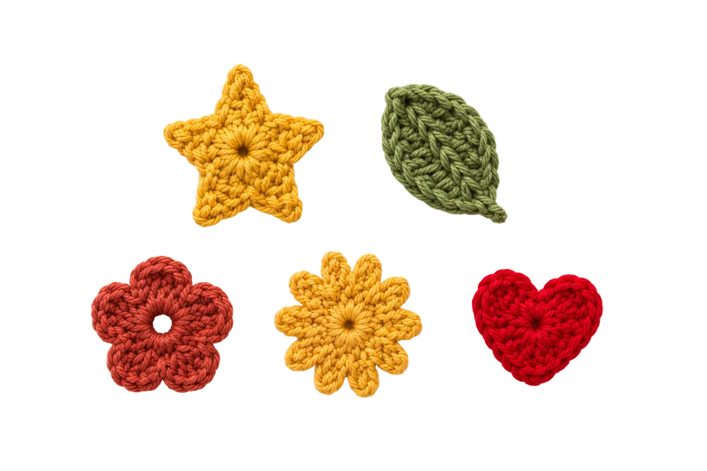 Mini Crochet Pattern Bundle — Sun, Star, Flower, Leaf & Heart Amigurumi Motifs | Digital PDF Download | Beginner Friendly Crochet Patterns