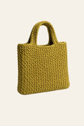 Crochet market tote bag pattern — handmade reusable grocery bag in natural cotton yarn at a farmers market